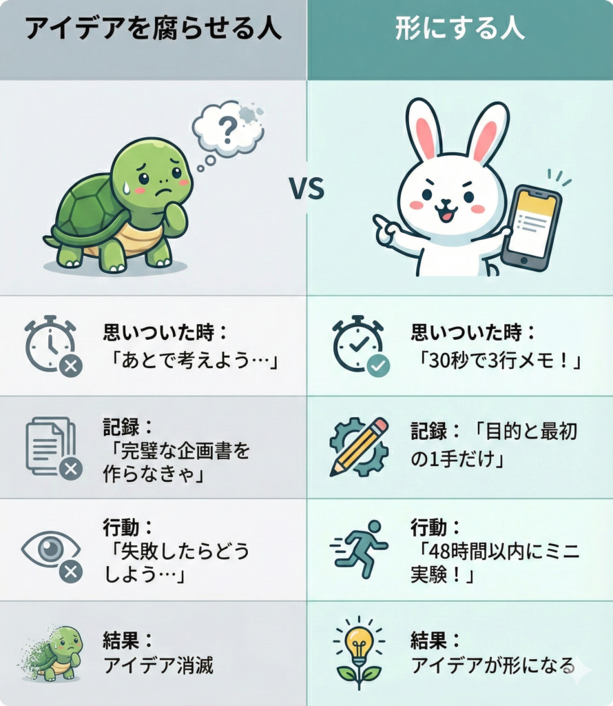アイデアを形にする人の鉄則「消える思いつき」を「行動」に変える10の実践術の図解2